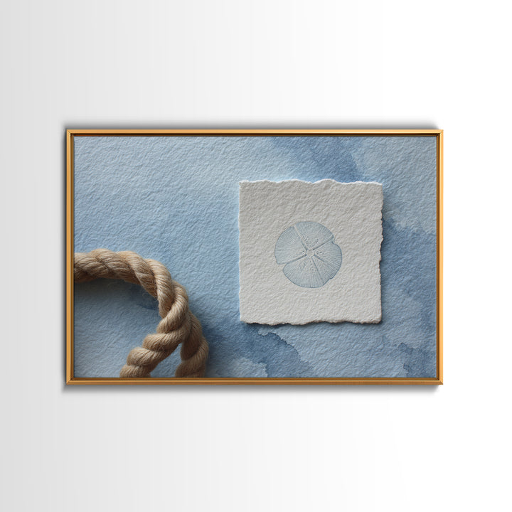 Minimal Sand Dollar Study on Textured Paper Framed Canvas Print, Beach Art, Gallery Decor, Coastal Decor, Abstract Art, Shore, BEA-3x2-64