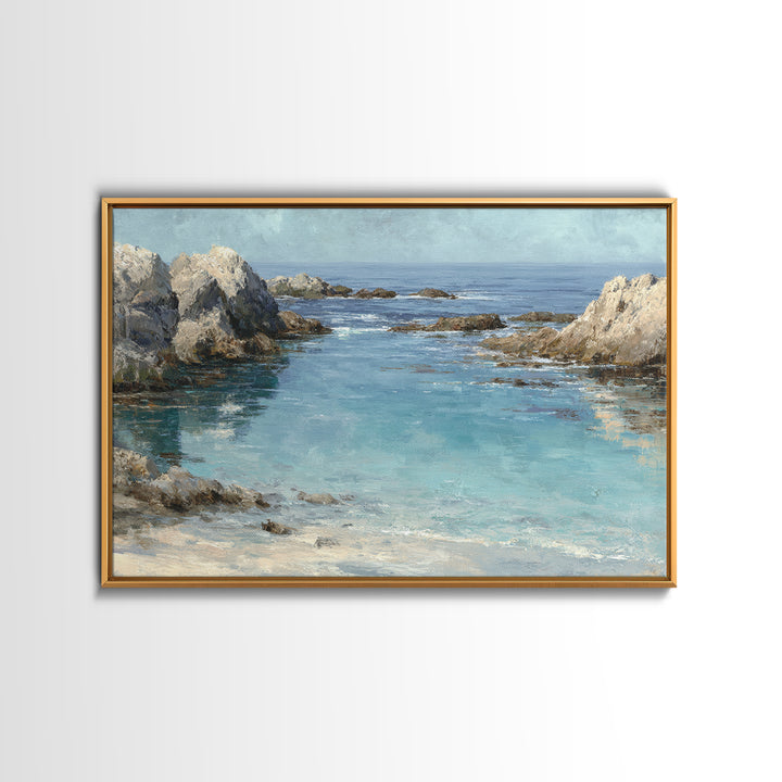 Mediterranean Cove with Clear Water Canvas Print, Beach Art, Modern Decor, Coastal Decor, Fine Art, Shore, Home Decor, BEA-3x2-72
