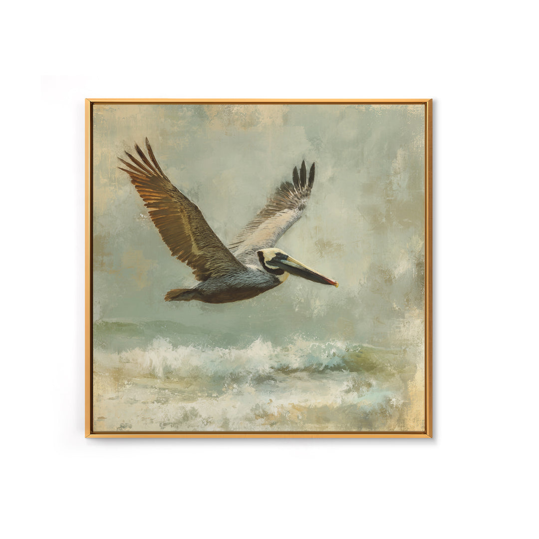 Pelican Flying over Coastal Waves Canvas Print, Bird Art, Modern Art, Living Room Decor, Fine Art, Flight, Floral Art, BIR-1x1-18