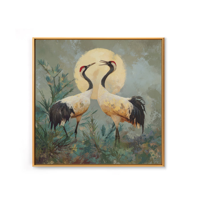 Pair of Cranes Dancing Canvas Print, Bird Art, Farmhouse Decor, Living Room Decor, Abstract Art, Flight, Digital Download Art, BIR-1x1-3