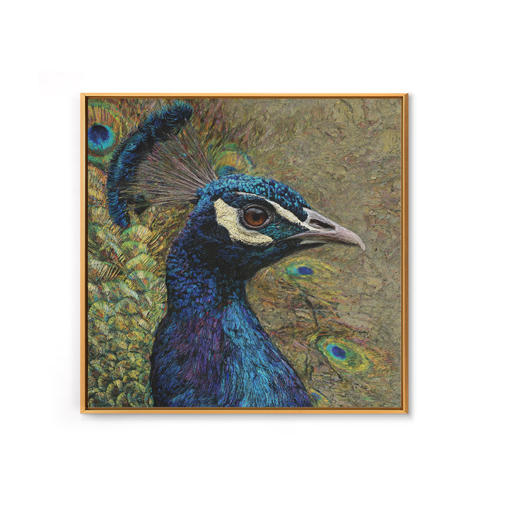 Peacock with Jewel Tone Feather Pattern Canvas Print, Bird Art, Modern Art, Living Room Decor, Fine Art, Flight, Floral Art, BIR-1x1-31