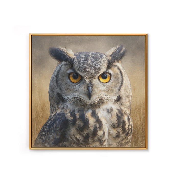 Owl Portrait with Wise Golden Eyes Canvas Print, Bird Art, Rustic Home Decor, Living Room Decor, Oil Painting, Flight, BIR-1x1-5