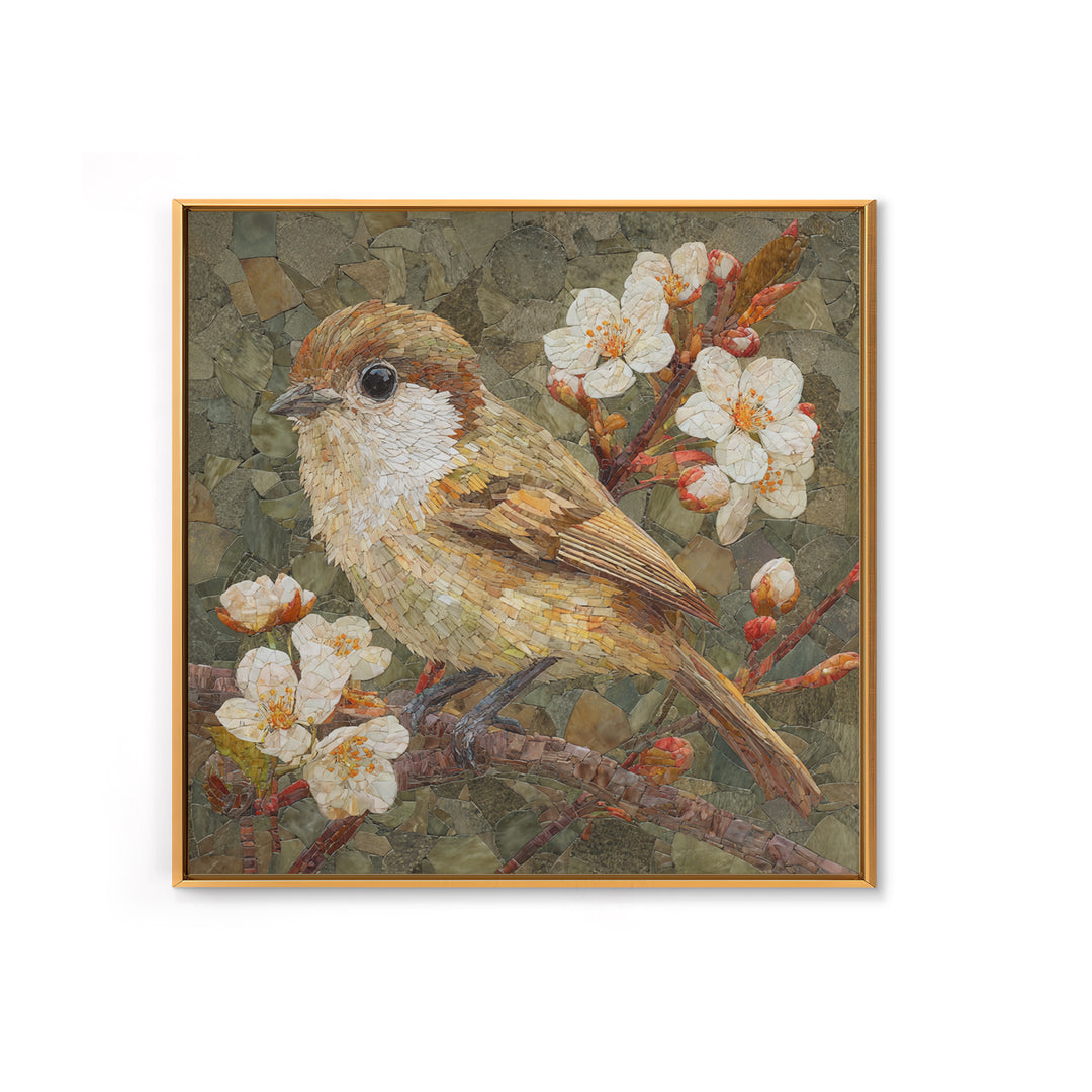 Songbird Perched on Cherry Blossoms Framed Canvas Print, Bird Art, Farmhouse Decor, Living Room Decor, Fine Art, Flight, BIR-1x1-56