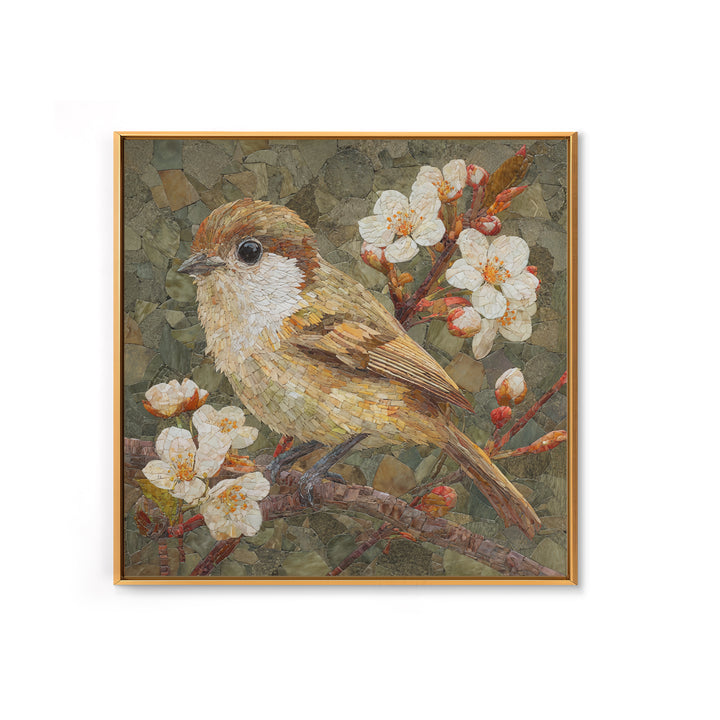 Songbird Perched on Cherry Blossoms Framed Canvas Print, Bird Art, Farmhouse Decor, Living Room Decor, Fine Art, Flight, BIR-1x1-56
