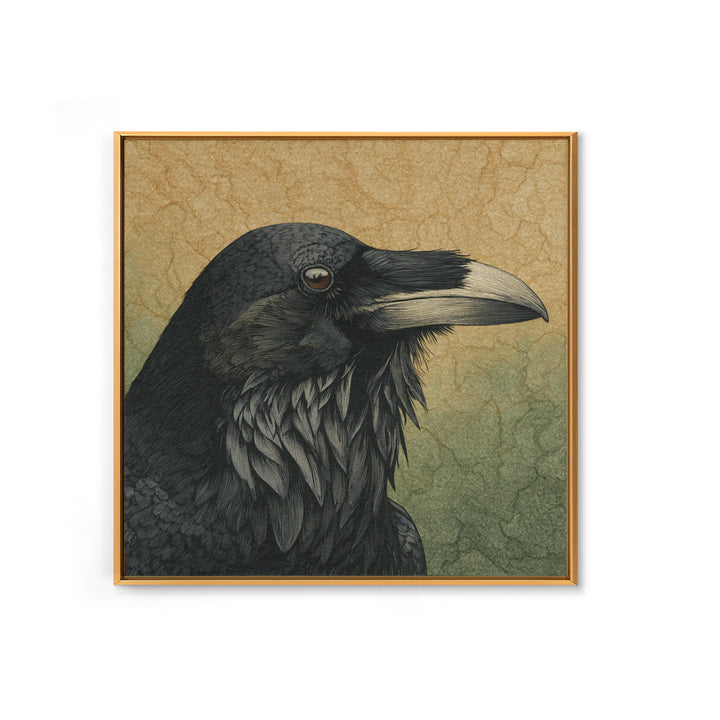 Raven Silhouette with Gothic Atmosphere Framed Canvas Print, Bird Art, Statement Artwork, Living Room Decor, Abstract Art, BIR-1x1-57