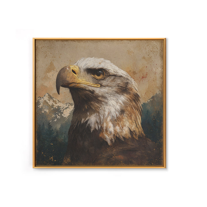 Eagle Portrait with Dramatic Mountain Wind Canvas Print, Bird Art, Bird Prints, Living Room Decor, Flight, Modern Decor, BIR-1x1-60