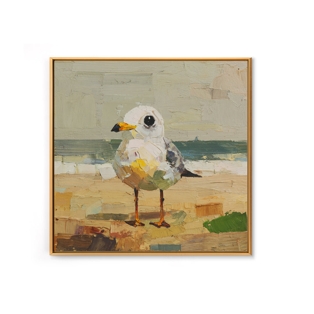 Seagulls Above a Pale Beach Horizon Framed Canvas Print, Bird Art, Digital Download Art, Living Room Decor, Oil Painting, BIR-1x1-68