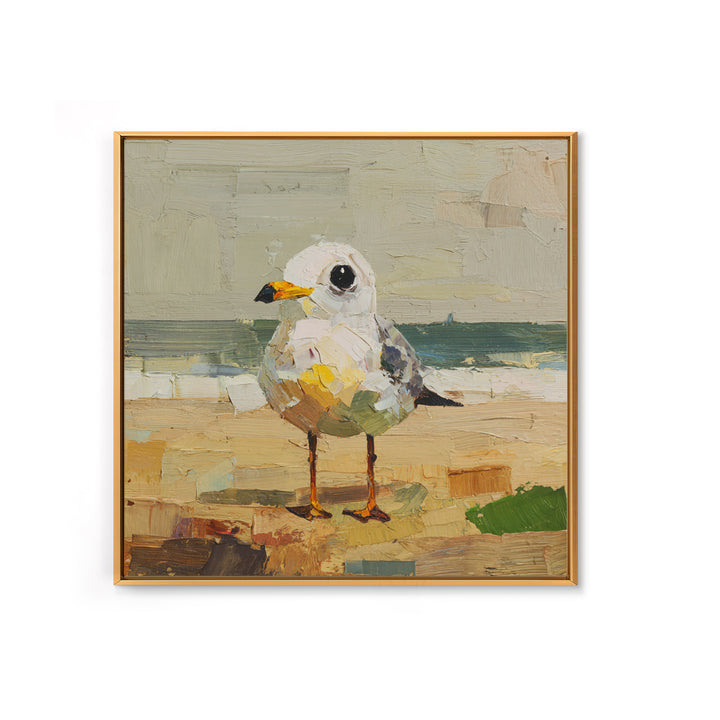 Seagulls Above a Pale Beach Horizon Framed Canvas Print, Bird Art, Digital Download Art, Living Room Decor, Oil Painting, BIR-1x1-68