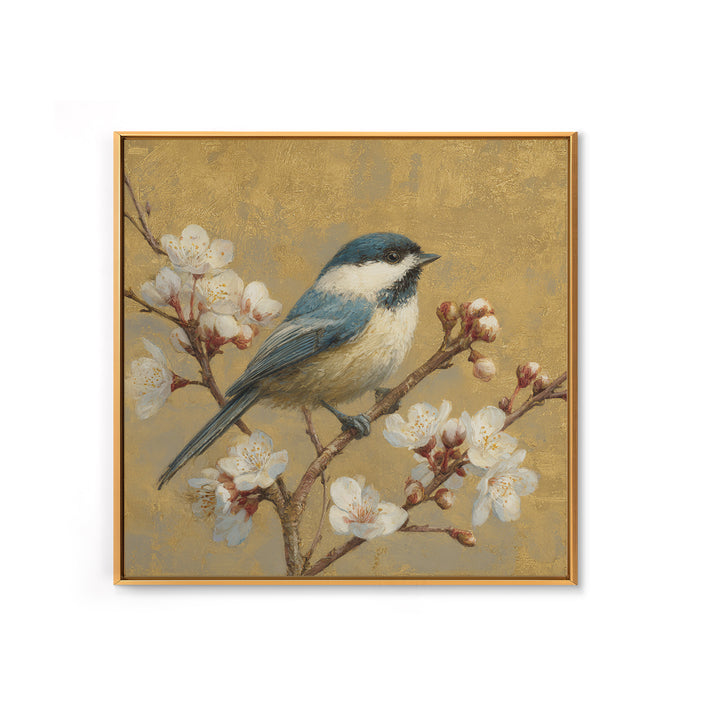 Songbird Perched on Cherry Blossoms Framed Canvas Print, Bird Art, Digital Print, Living Room Decor, Fine Art, Flight, BIR-1x1-8