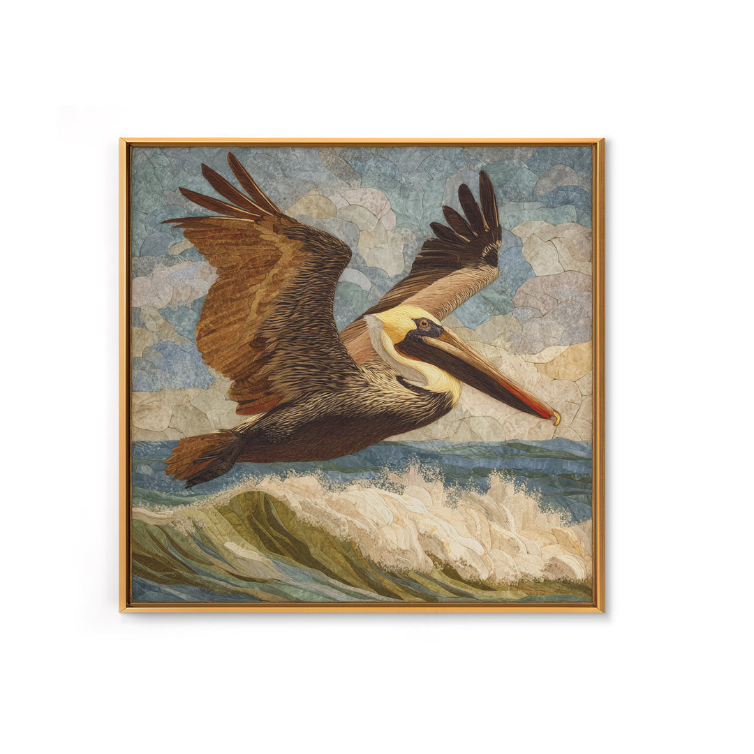Pelican Flying over Coastal Waves Canvas Print, Bird Art, Rustic Home Decor, Living Room Decor, Fine Art, Flight, BIR-1x1-90