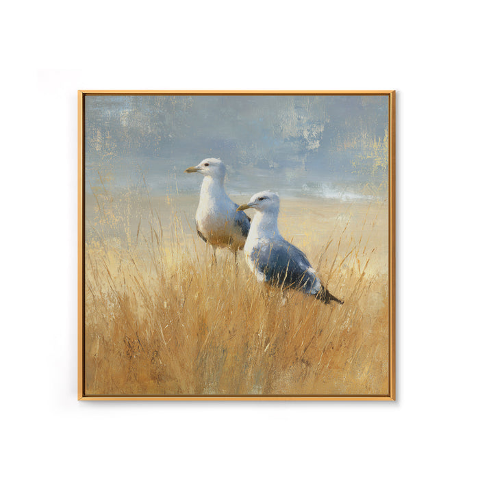 Seagulls Above a Pale Beach Horizon Canvas Print, Bird Art, Rustic Home Decor, Living Room Decor, Fine Art, Flight, BIR-1x1-92