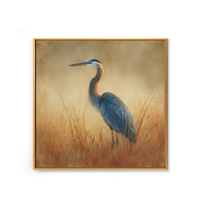 Blue Heron in Misty Marsh Grass Canvas Print, Bird Art, Boho Decor, Living Room Decor, Fine Art, Flight, Printable Wall Art, BIR-1x1-98