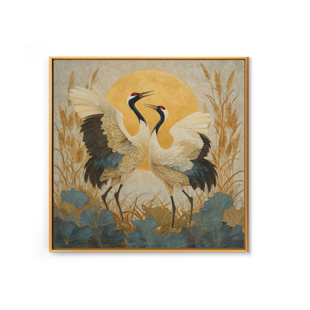 Pair of Cranes Dancing Canvas Print, Bird Art, Wall Art, Living Room Decor, Flight, Japanese Wall Art, Modern Wall Art, BIR-1x1-99