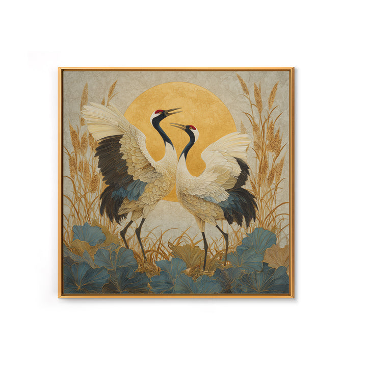 Pair of Cranes Dancing Canvas Print, Bird Art, Wall Art, Living Room Decor, Flight, Japanese Wall Art, Modern Wall Art, BIR-1x1-99