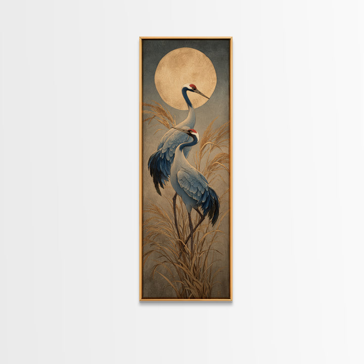Pair of Cranes Dancing Framed Canvas Print, Bird Art, Home Decor, Living Room Decor, Abstract Art, Flight, Modern Wall Art, BIR-1x3-15