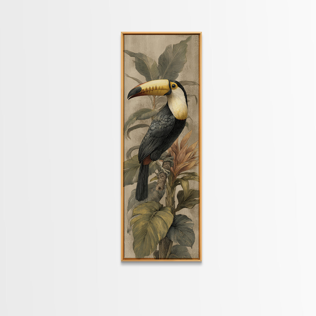 Toucan Framed by Bold Jungle Foliage Canvas Print, Bird Art, Wall Art, Living Room Decor, Fine Art, Flight, Japanese Wall Art, BIR-1x3-35