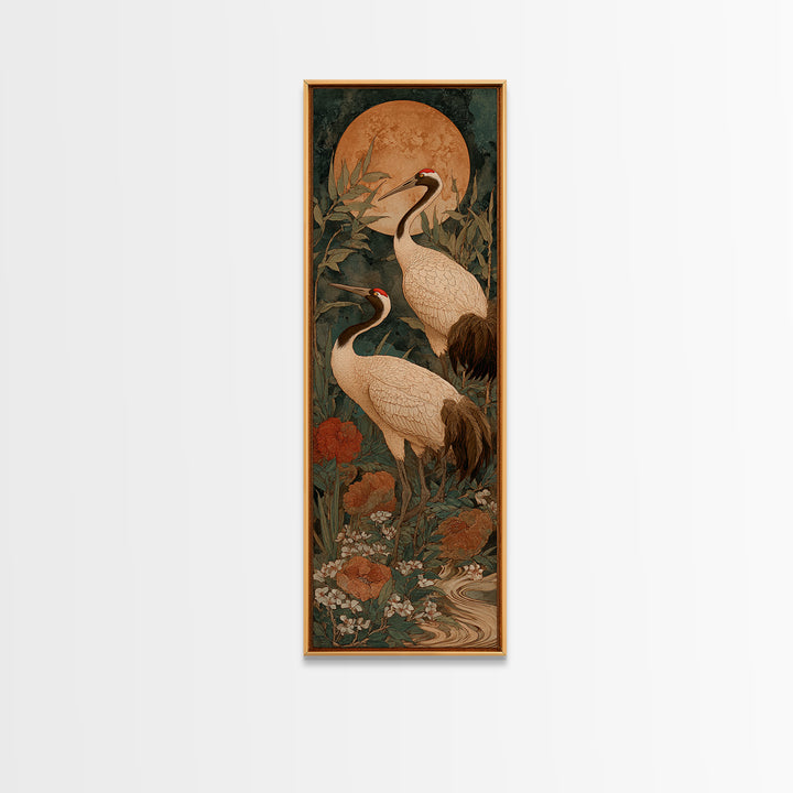 Pair of Cranes Dancing Canvas Print, Bird Art, Original Art, Living Room Decor, Fine Art, Flight, Mcm Decor, Bird Prints, BIR-1x3-39