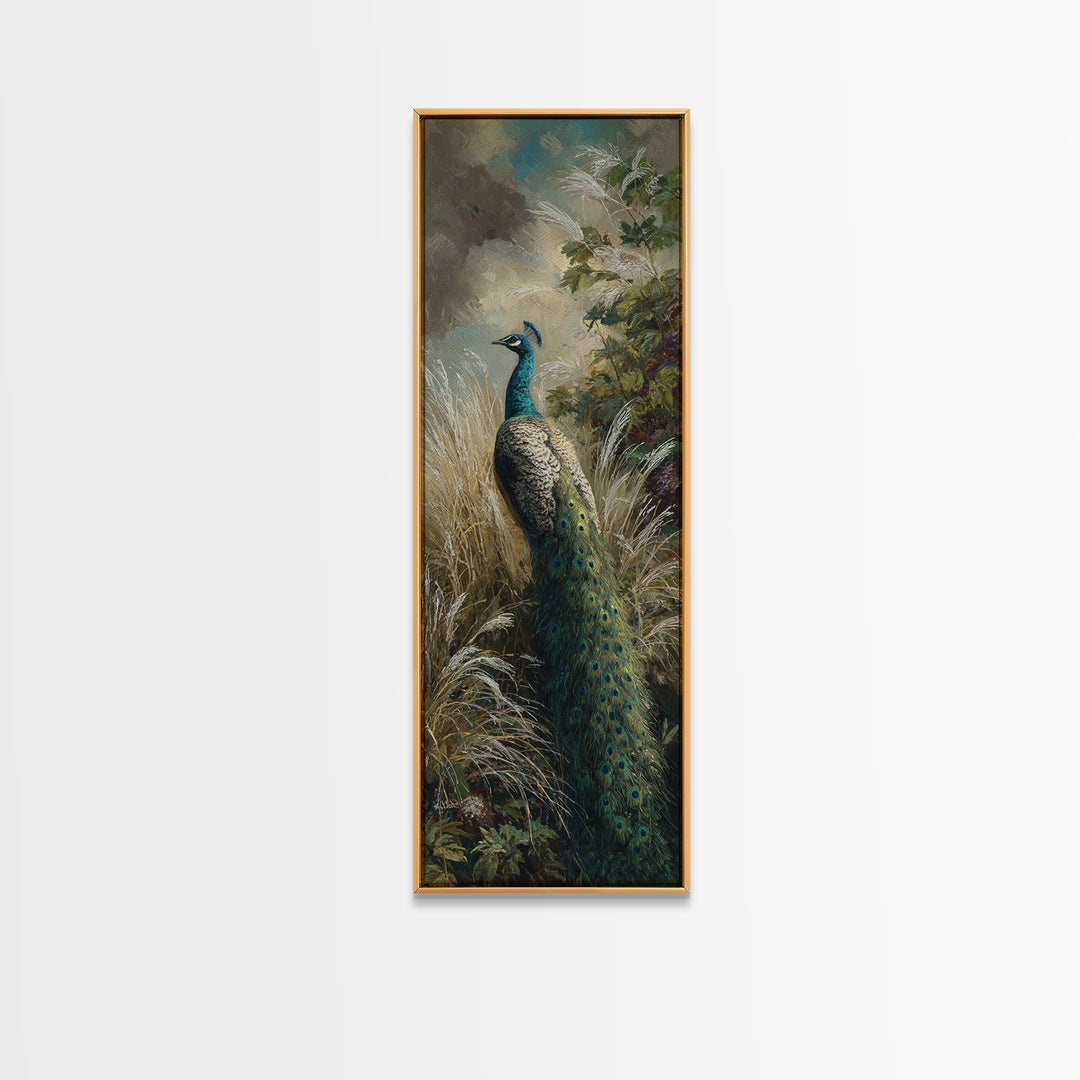 Peacock with Jewel Tone Feather Pattern Canvas Print, Bird Art, Digital Print, Living Room Decor, Fine Art, Flight, Bird Prints, BIR-1x3-43