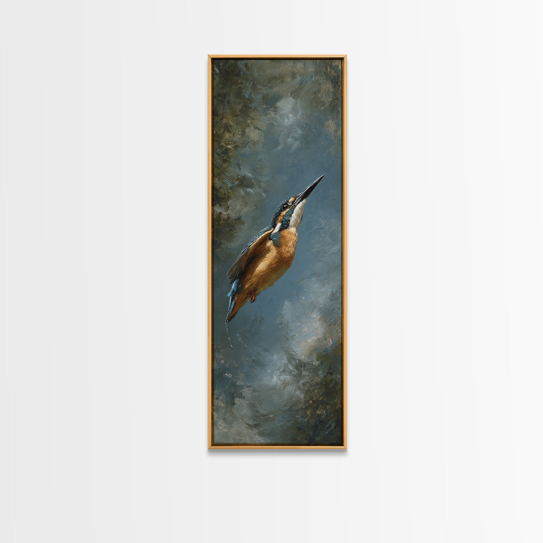 Kingfisher Diving Toward Blue Water Framed Canvas Print, Bird Art, Printable Art, Living Room Decor, Fine Art, Flight, BIR-1x3-47