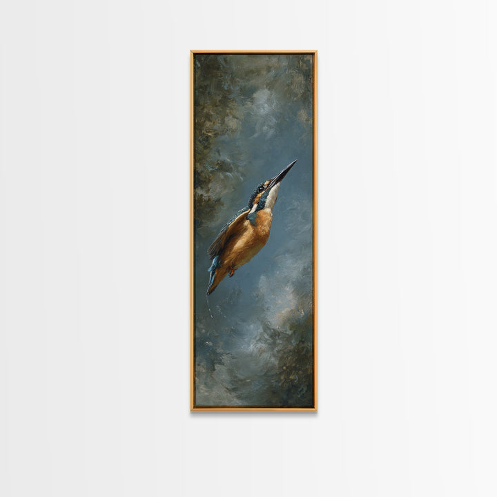 Kingfisher Diving Toward Blue Water Framed Canvas Print, Bird Art, Printable Art, Living Room Decor, Fine Art, Flight, BIR-1x3-47
