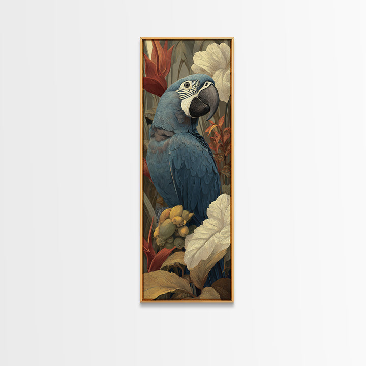 Parrot Among Tropical Leaves and Fruit Canvas Print, Bird Art, Bird Wall Art, Living Room Decor, Fine Art, Flight, Art Print, BIR-1x3-49