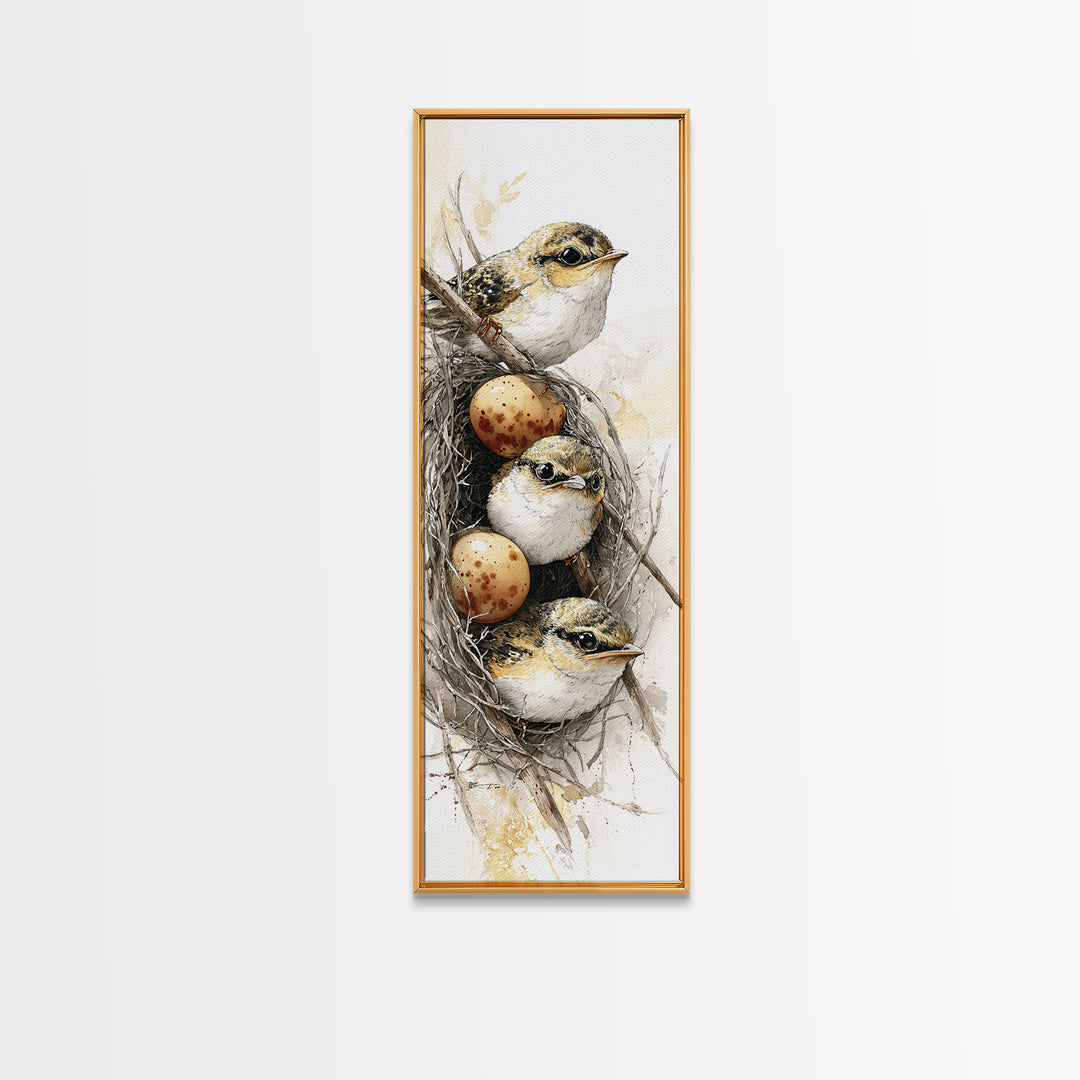 Bird Nest with Eggs and Delicate Twigs Canvas Print, Bird Art, Gallery Decor, Living Room Decor, Oil Painting, Flight, BIR-1x3-82