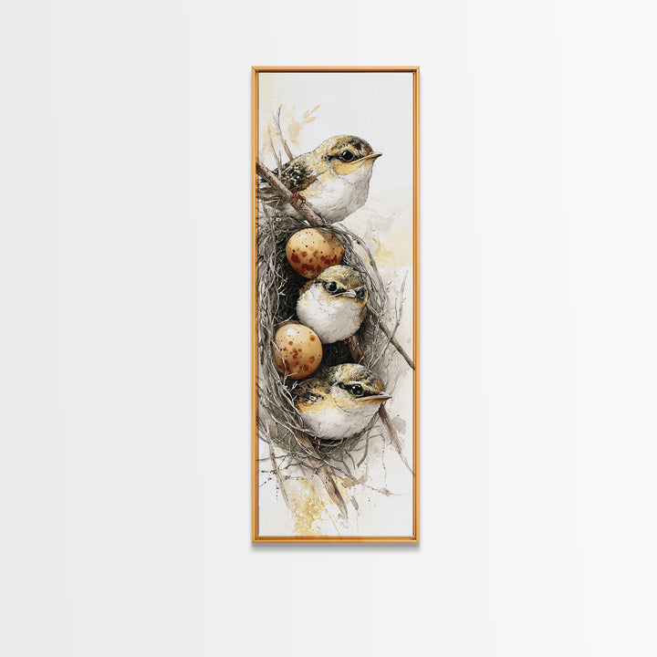 Bird Nest with Eggs and Delicate Twigs Canvas Print, Bird Art, Gallery Decor, Living Room Decor, Oil Painting, Flight, BIR-1x3-82