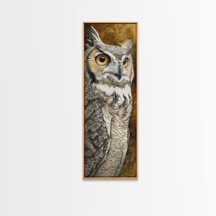 Owl Portrait with Wise Golden Eyes Canvas Print, Bird Art, Bird Prints, Living Room Decor, Fine Art, Flight, Modern Decor, BIR-1x3-89
