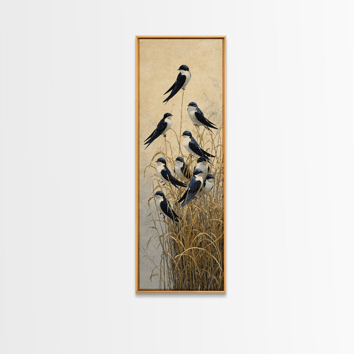 Flock of Swallows Sweeping Across Open Sky Canvas Print, Bird Art, Art Print, Living Room Decor, Oil Painting, Flight, BIR-1x3-90