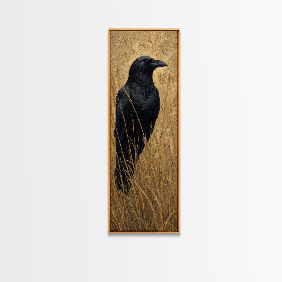 Raven Silhouette with Gothic Atmosphere Canvas Print, Bird Art, Minimalist Decor, Living Room Decor, Fine Art, Flight, BIR-1x3-93