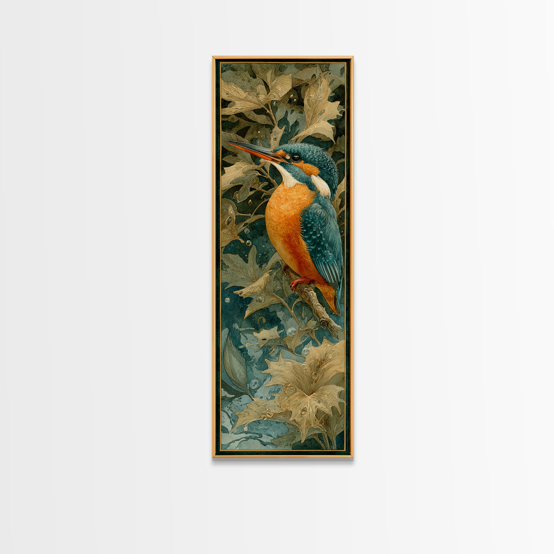 Kingfisher Diving Toward Blue Water Canvas Print, Bird Art, Bird Wall Art, Living Room Decor, Fine Art, Flight, Art Print, BIR-1x3-95