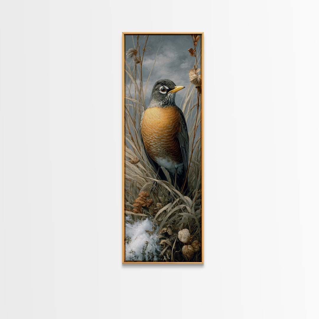 Robin in a Spring Garden with Soft Canvas Print, Bird Art, Nature Wall Art, Living Room Decor, Watercolor Art, Flight, BIR-1x3-99