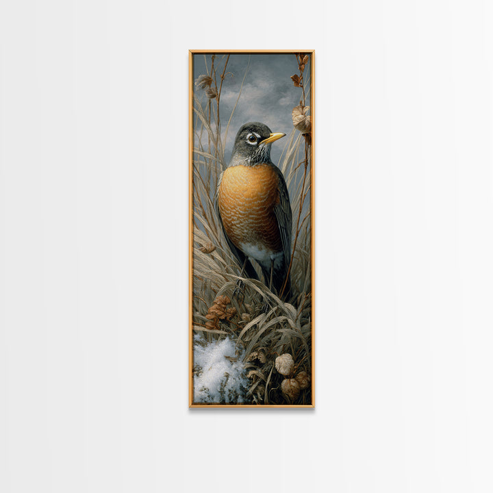 Robin in a Spring Garden with Soft Canvas Print, Bird Art, Nature Wall Art, Living Room Decor, Watercolor Art, Flight, BIR-1x3-99