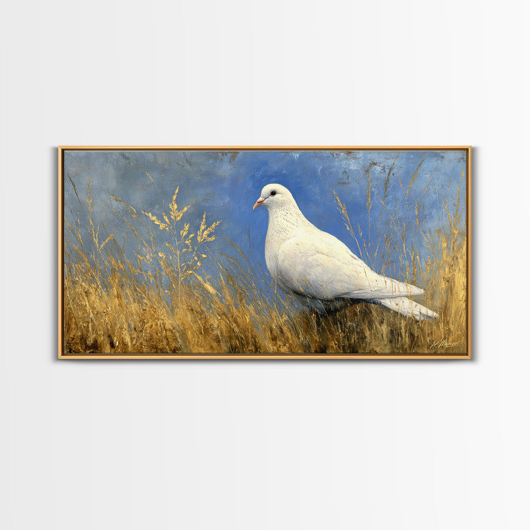 White Dove with Olive Branch and Calm Canvas Print, Bird Art, Wall Art, Living Room Decor, Fine Art, Flight, Japanese Wall Art, BIR-2x1-36