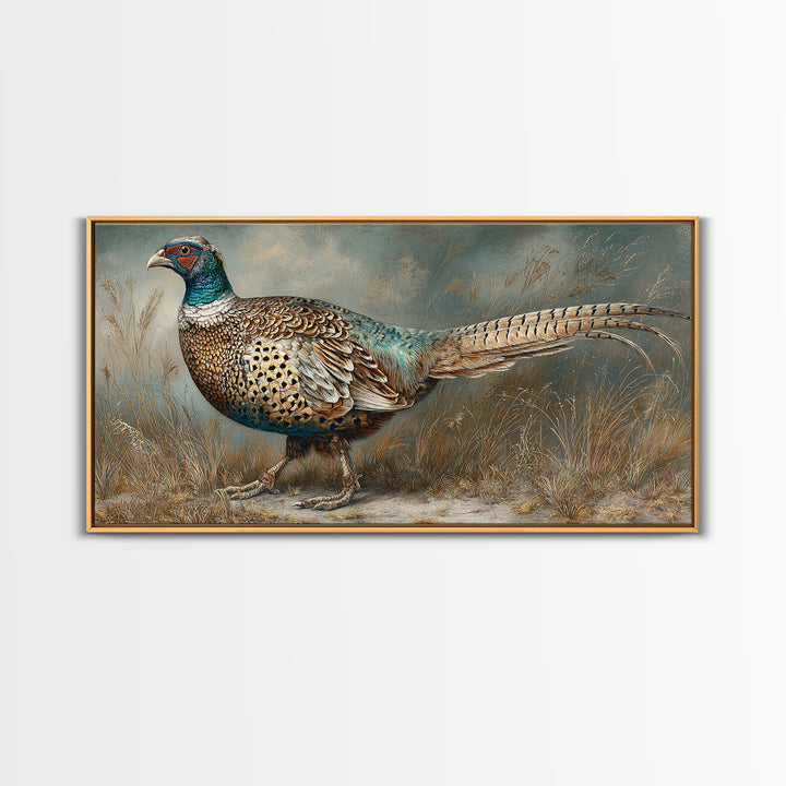 Pheasant with Ornate Feather Details Canvas Print, Bird Art, Printable Wall Art, Living Room Decor, Oil Painting, Flight, BIR-2x1-39