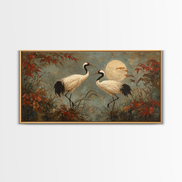 Pair of Cranes Dancing Canvas Print, Bird Art, Watercolor Painting, Living Room Decor, Oil Painting, Flight, Living Room Art, BIR-2x1-47