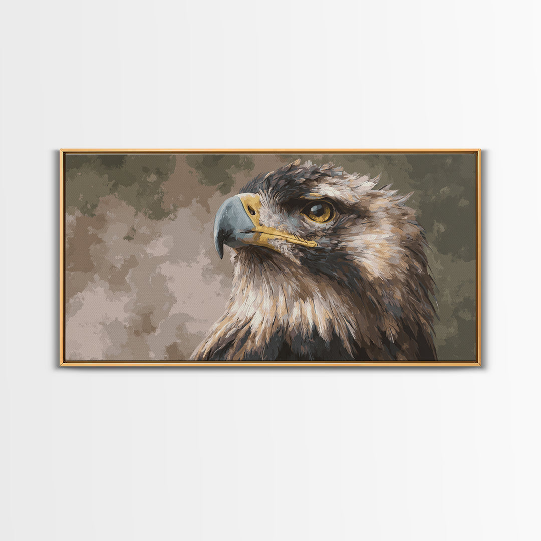Eagle Portrait with Dramatic Mountain Wind Framed Canvas Print, Bird Art, Mid Century Modern, Living Room Decor, Flight, BIR-2x1-56