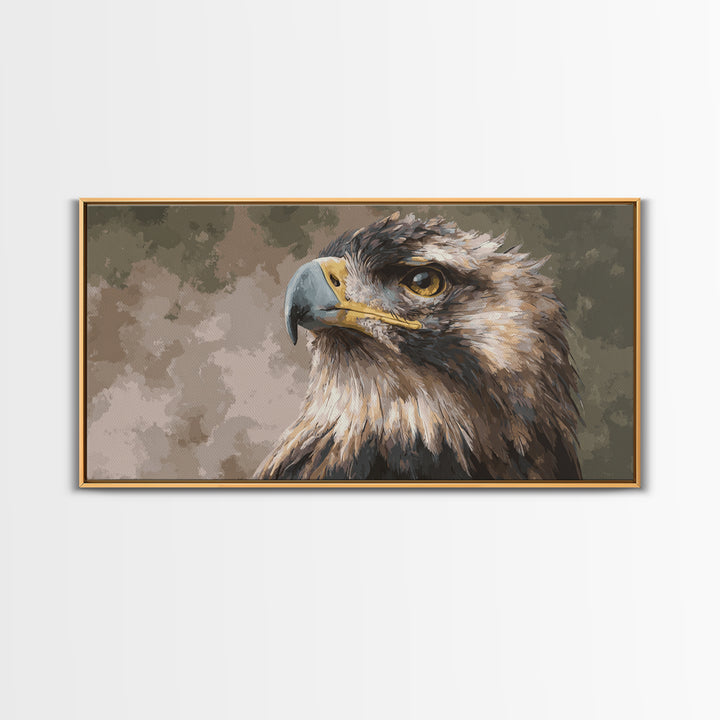 Eagle Portrait with Dramatic Mountain Wind Framed Canvas Print, Bird Art, Mid Century Modern, Living Room Decor, Flight, BIR-2x1-56
