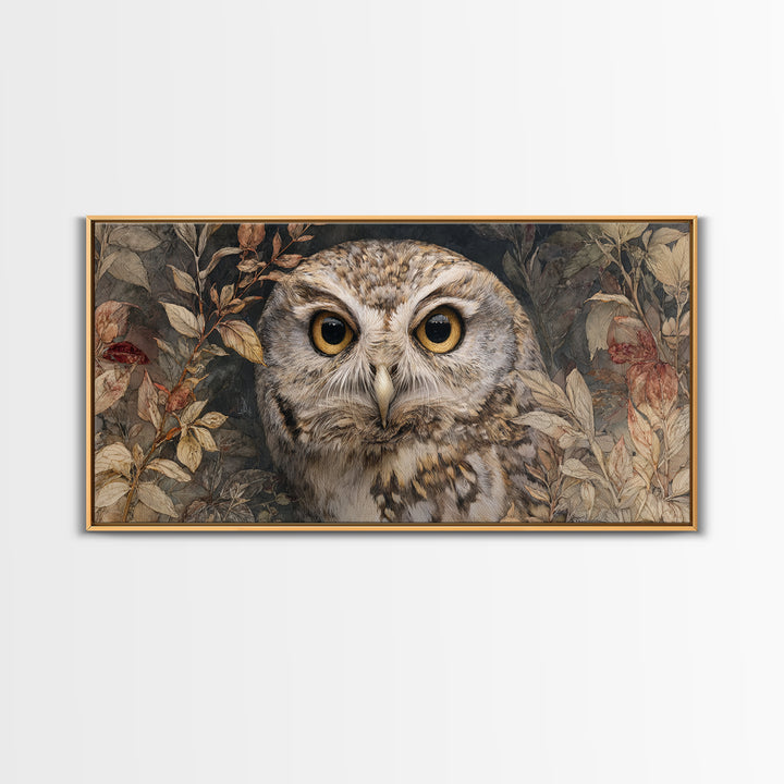 Owl Portrait with Wise Golden Eyes Canvas Print, Bird Art, Original Art, Living Room Decor, Fine Art, Flight, Mcm Decor, BIR-2x1-73
