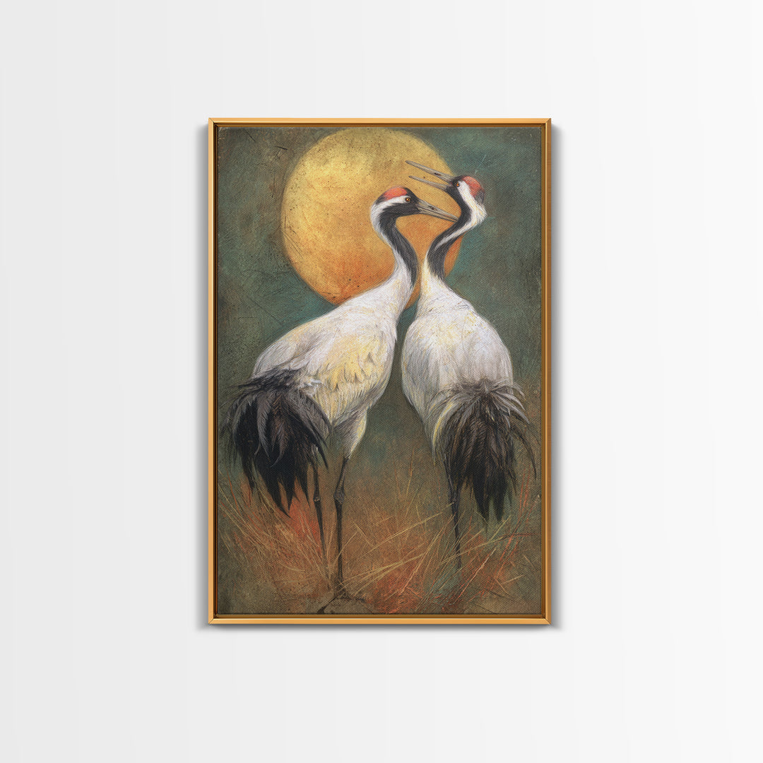 Pair of Cranes Dancing Canvas Print, Bird Art, Forest Wall Art, Living Room Decor, Abstract Art, Flight, Minimalist Decor, BIR-2x3-11