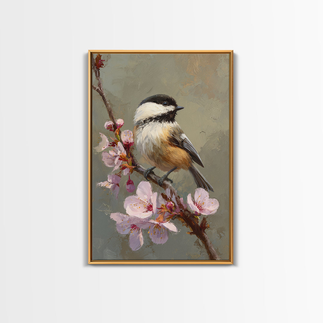 Songbird Perched on Cherry Blossoms Canvas Print, Bird Art, Digital Download Art, Living Room Decor, Fine Art, Flight, BIR-2x3-16