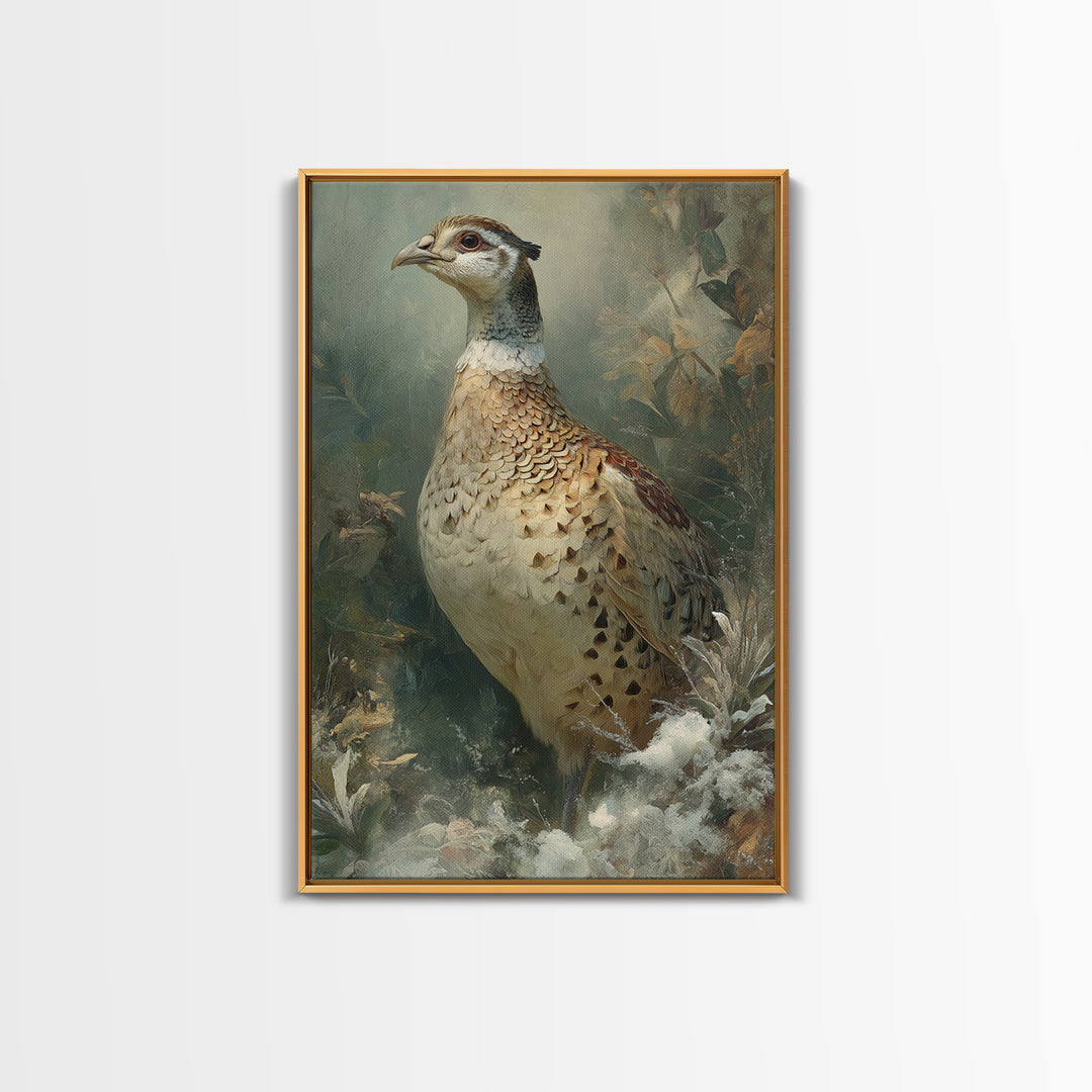 Pheasant with Ornate Feather Details Framed Canvas Print, Bird Art, Rustic Home Decor, Living Room Decor, Fine Art, Flight, BIR-2x3-3