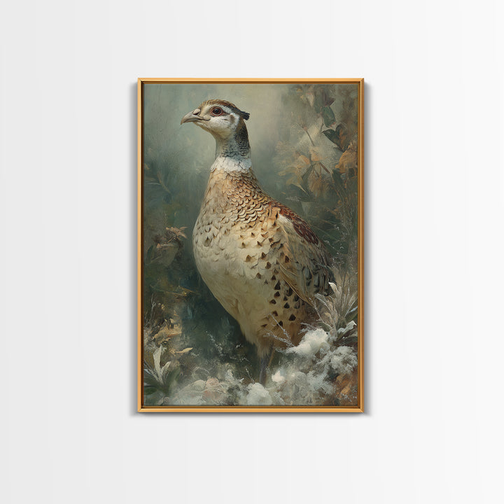 Pheasant with Ornate Feather Details Framed Canvas Print, Bird Art, Rustic Home Decor, Living Room Decor, Fine Art, Flight, BIR-2x3-3