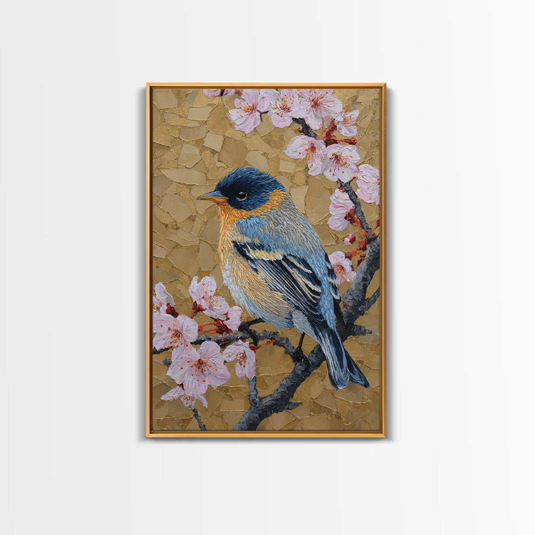 Songbird Perched on Cherry Blossoms Canvas Print, Bird Art, Fine Art Print, Living Room Decor, Fine Art, Flight, Wall Decor, BIR-2x3-40