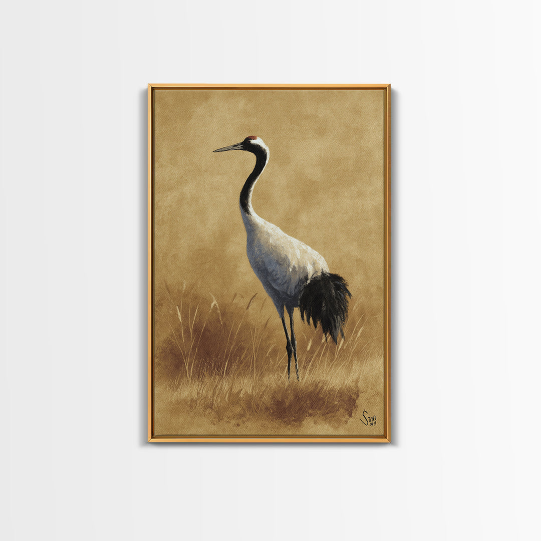 Crane and Lotus Composition Canvas Print, Bird Art, Art Deco, Living Room Decor, Fine Art, Flight, Gallery Wall, Mcm Decor, BIR-2x3-49