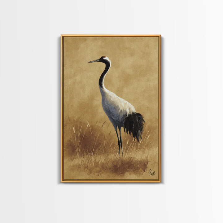Crane and Lotus Composition Canvas Print, Bird Art, Art Deco, Living Room Decor, Fine Art, Flight, Gallery Wall, Mcm Decor, BIR-2x3-49