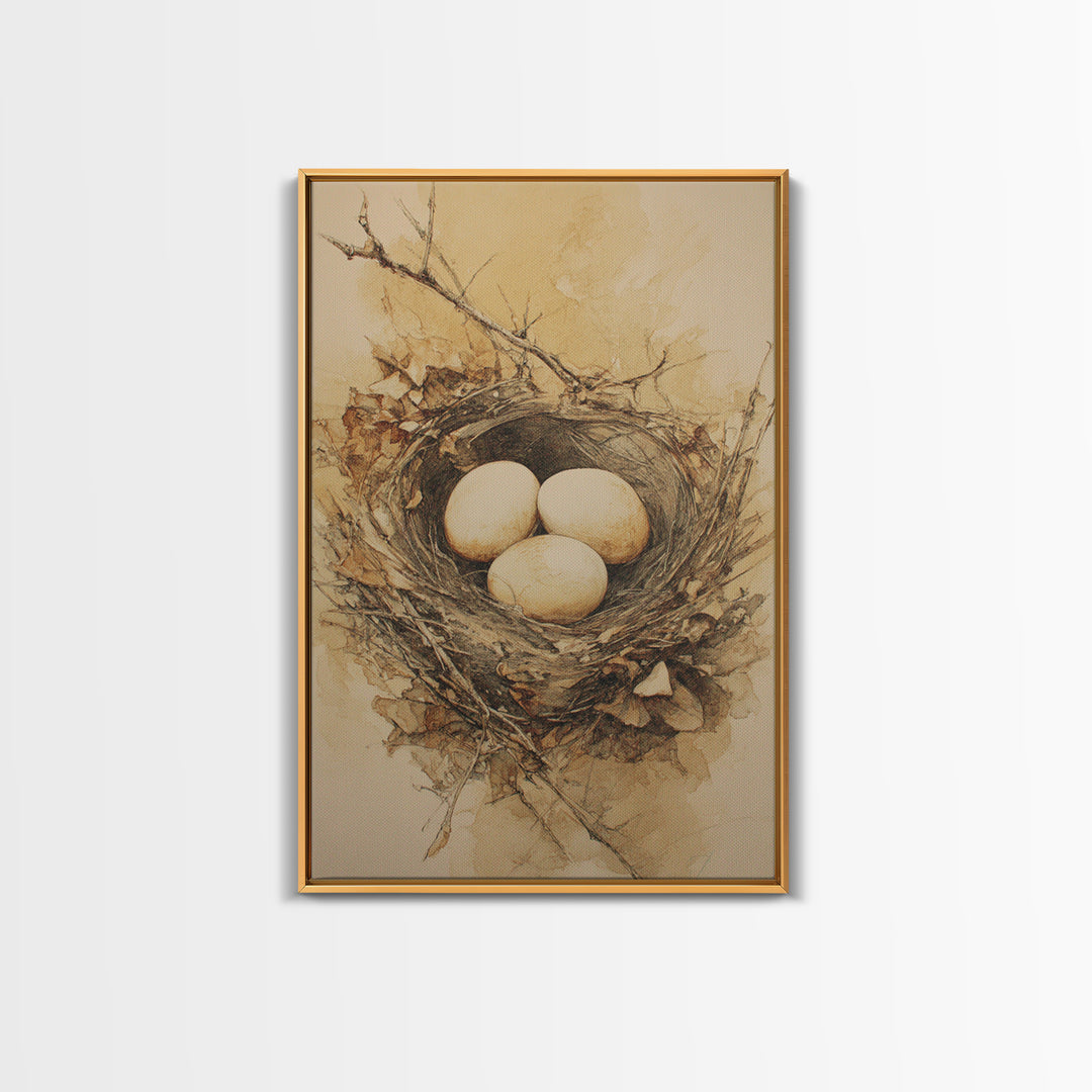 Bird Nest with Eggs and Delicate Twigs Canvas Print, Bird Art, Minimalist Decor, Living Room Decor, Fine Art, Flight, BIR-2x3-54