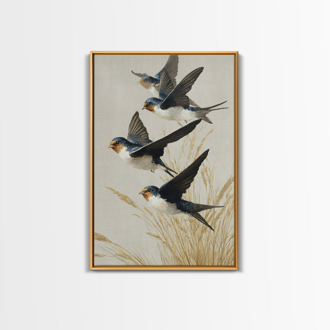 Flock of Swallows Sweeping Across Open Sky Canvas Print, Bird Art, Art Deco, Living Room Decor, Abstract Art, Flight, BIR-2x3-62