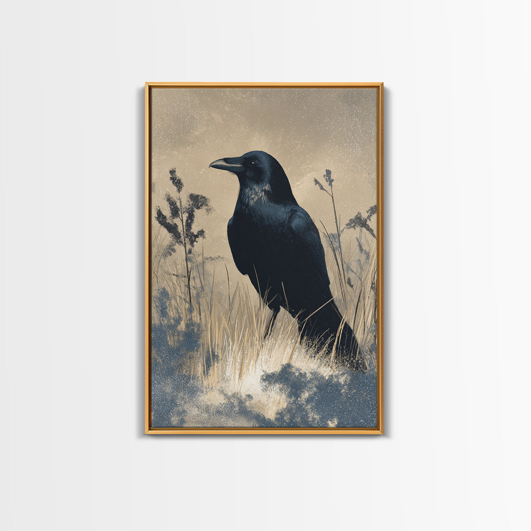 Raven Silhouette with Gothic Atmosphere Canvas Print, Bird Art, Farmhouse Decor, Living Room Decor, Fine Art, Flight, BIR-2x3-65
