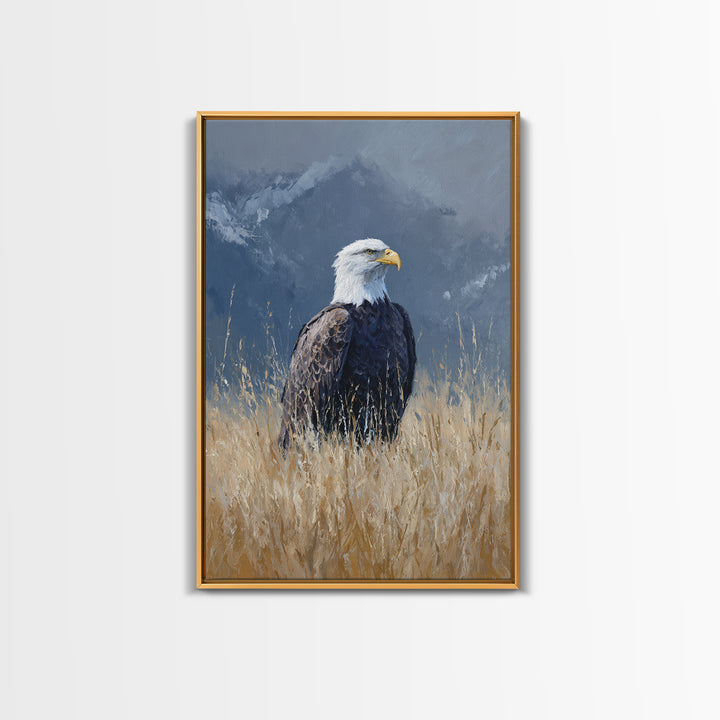Eagle Portrait with Dramatic Mountain Wind Framed Canvas Print, Bird Art, Digital Print, Living Room Decor, Fine Art, Flight, BIR-2x3-68